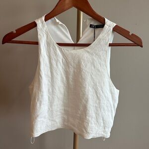 ZARA Linen-Look Cropped Tank Top – White – Size XS